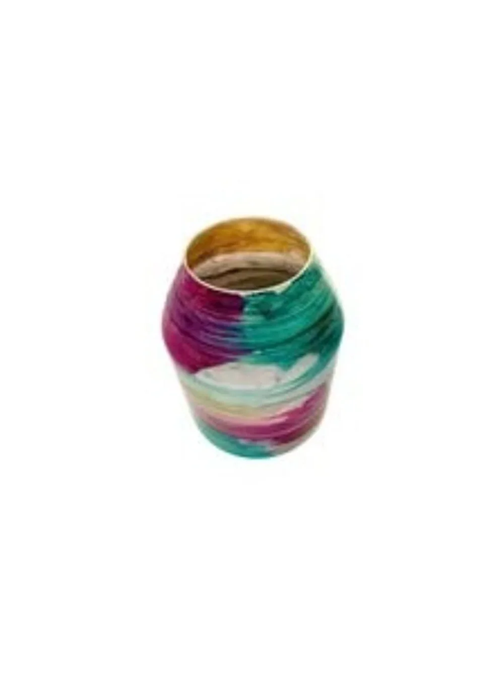 Vase Hand Painted Art Glass Jewel Tones Teal Magenta Gold